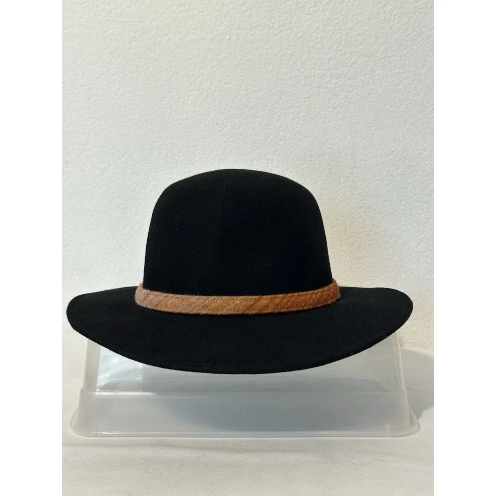 Woolrich Felt Hat Black Wide‎ Brim Contrast Band Wool Size OS 21.5